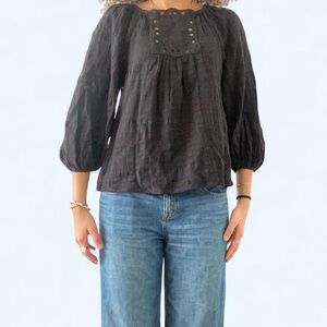 Max Studio Black Women's Blouse with Eyelet Detail